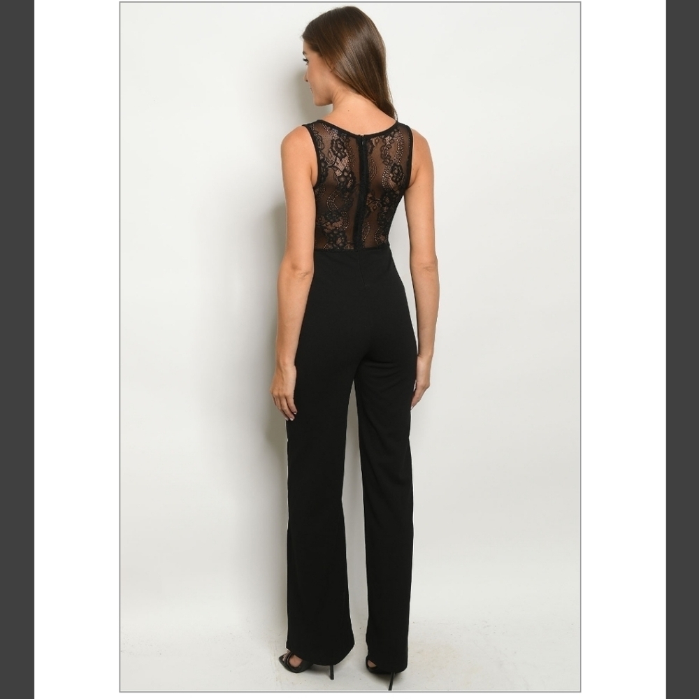 NWT Black Lace-Up Front Wide Leg Jumpsuit Boutique Sleeveless Evening Party - Picture 3 of 8